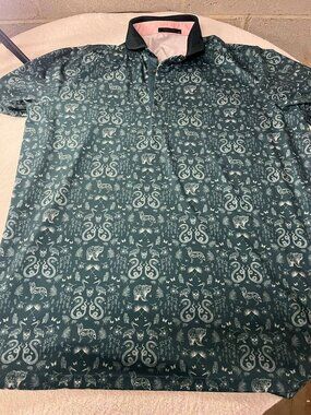 Greyson Uniquities Artic Golf Polo Shirt Mens XL Wolf Skull AOP Snake Teal